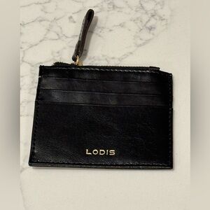 5/$25 LODIS - Black Leather Card Wallet/Holder - 100% Leather